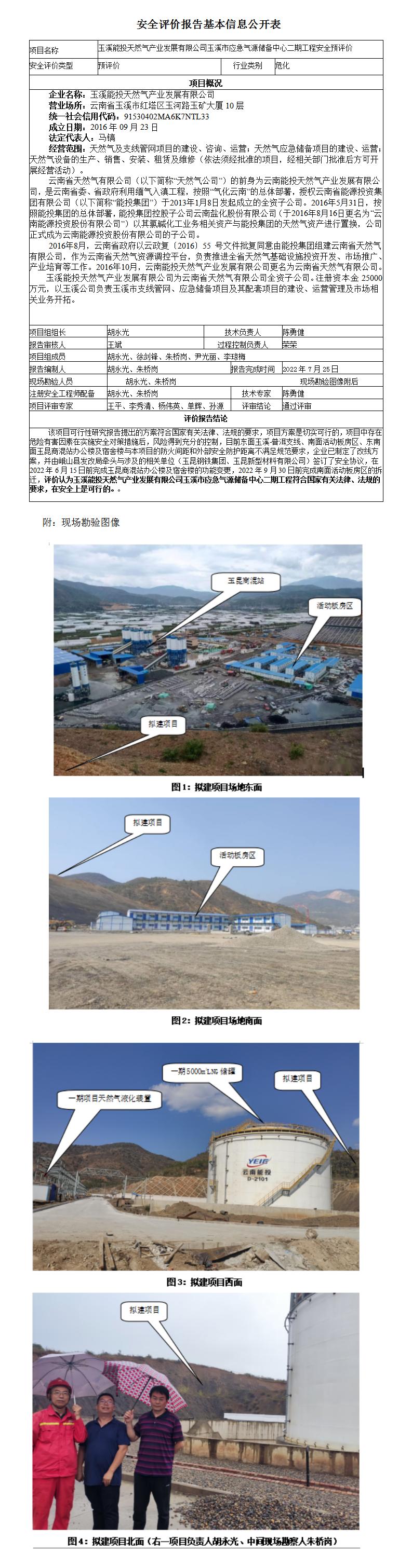 安全評價報告基本信息公開表（玉溪儲備庫）