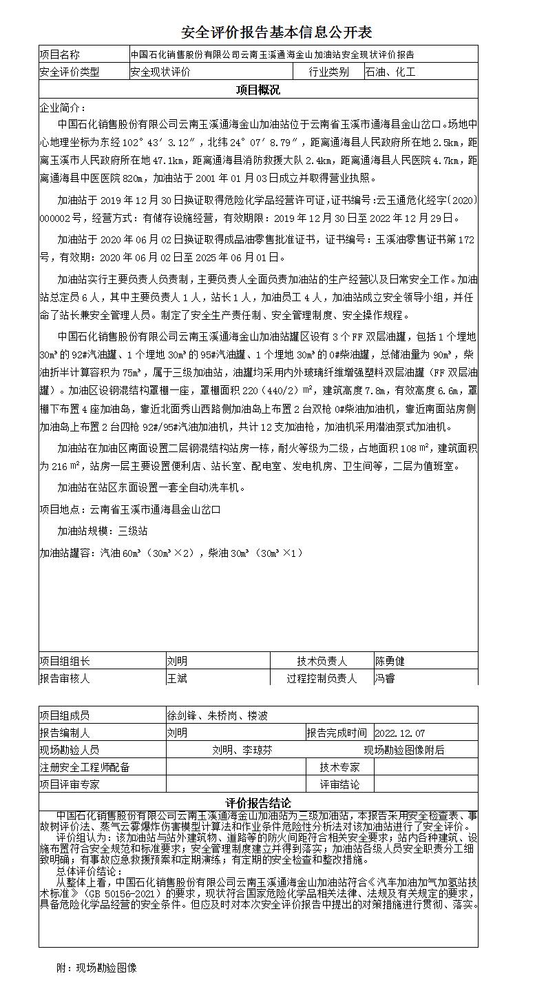 安全評價(jià)報(bào)告基本信息公開表金山