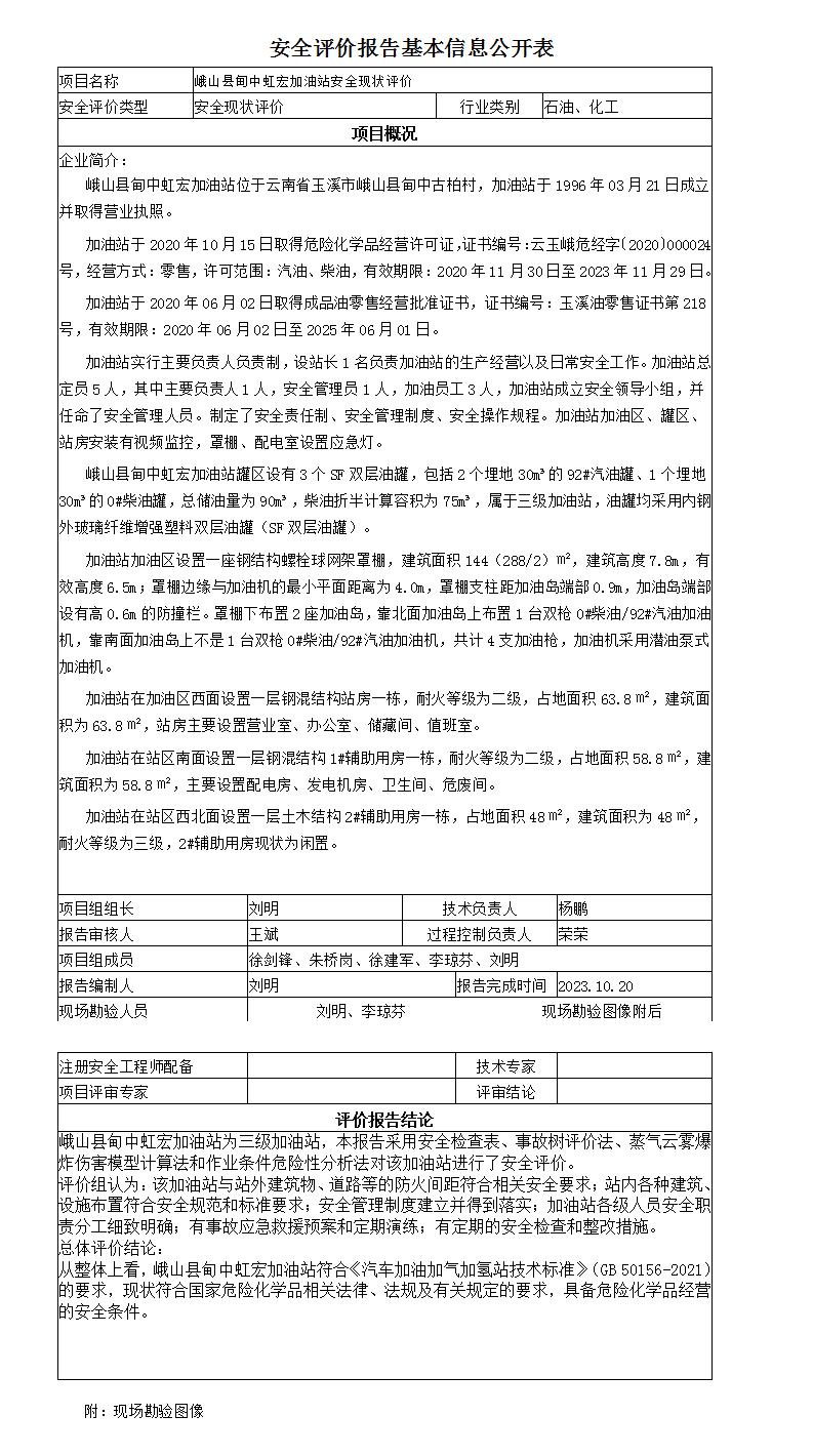 安全評價報告基本信息公開表紅宏